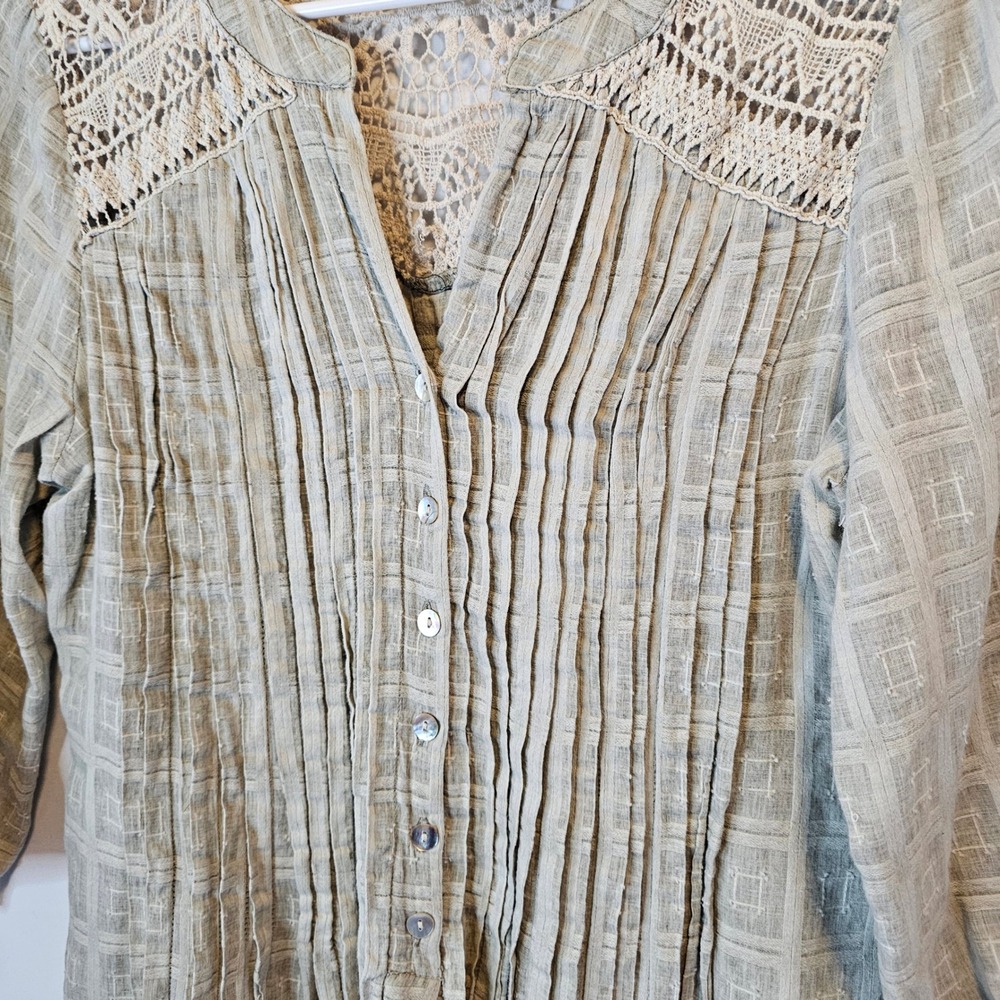 Miilla‎ Tunic Dress Womens Small Tan Beige Boho Crochet Lace Pintuck Cottagecore - Picture 2 of 10